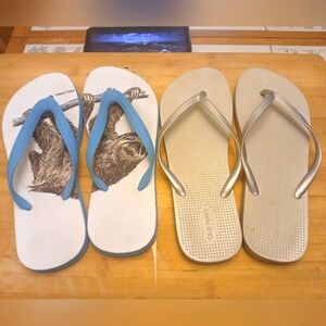 Pte-Owned Two Pairs of Flip Flops. Sizes 10 and 11.